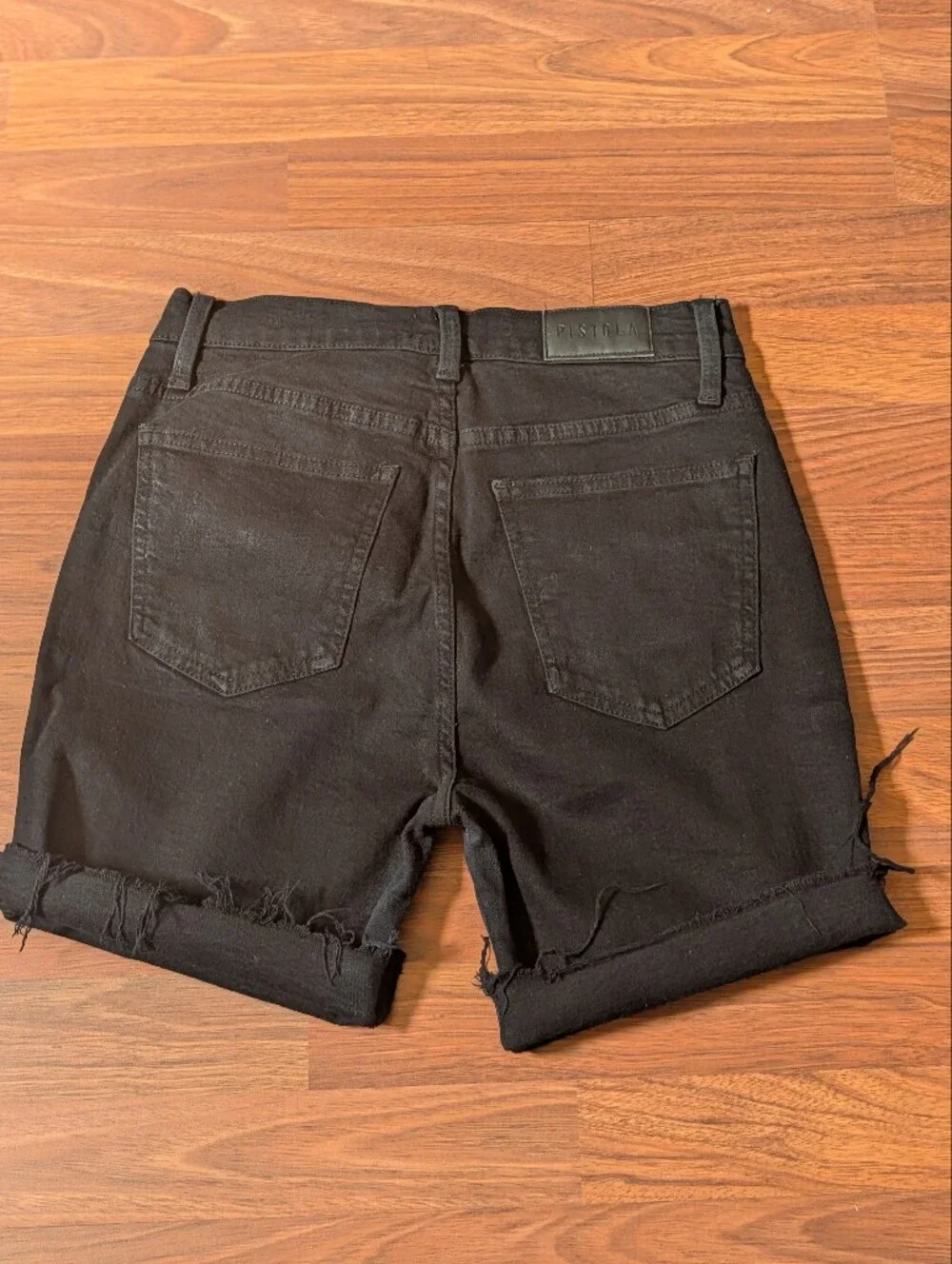 Pistola High Rise Cutoff Black Denim Bermuda Shorts Size 27 Frayed Fringe Hem​